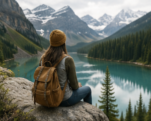 hiker sitting on a mountain looking at distant mountain views